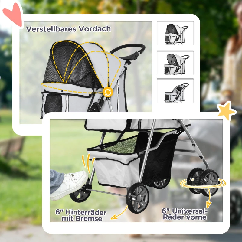 PawHut hondenwagen hondenbuggy honden pet stroller buggy 4 kleuren 3/4 wielen(m-6)