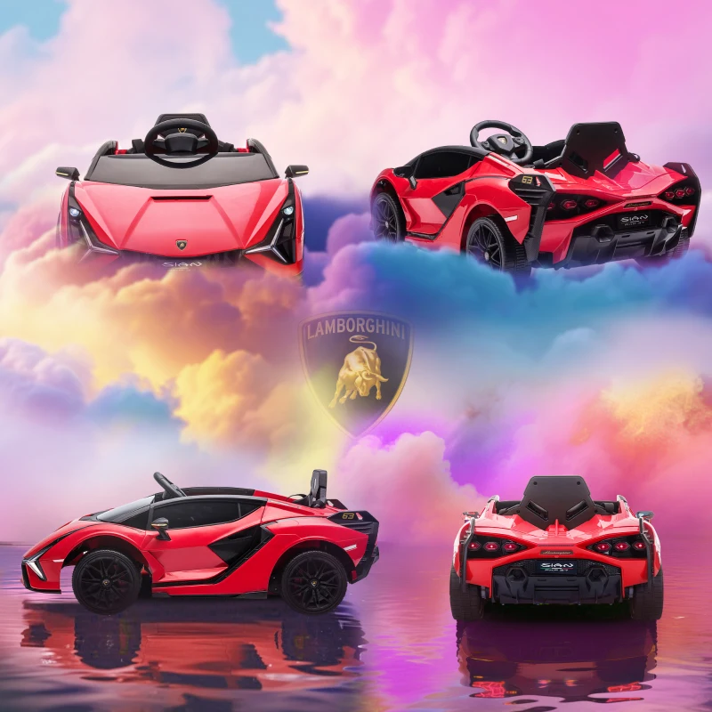 HOMCOM Voiture électrique Enfants de Sport Supercar sous Licence Lamborghini Sian 12 V - V. Max. 5 Km/h avec Télécommande 2,4G Effets sonores + Lumineux Rouge(m-9)