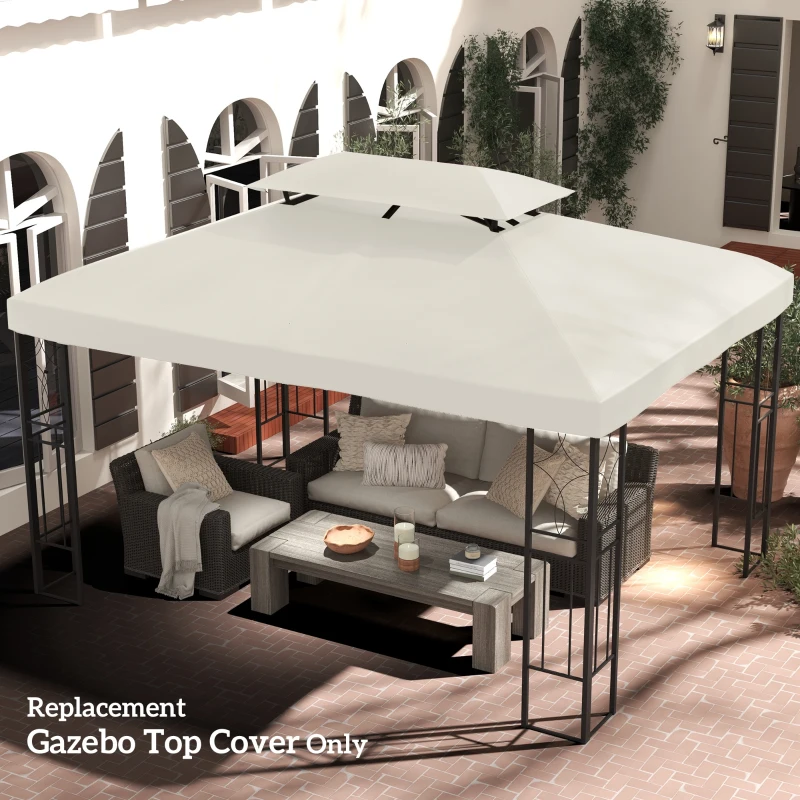 Outsunny 13.1' x 9.84' Gazebo Replacement Canopy, 2-Tier Top UV Cover Pavilion Garden Patio Outdoor, Cream White (Top Only)