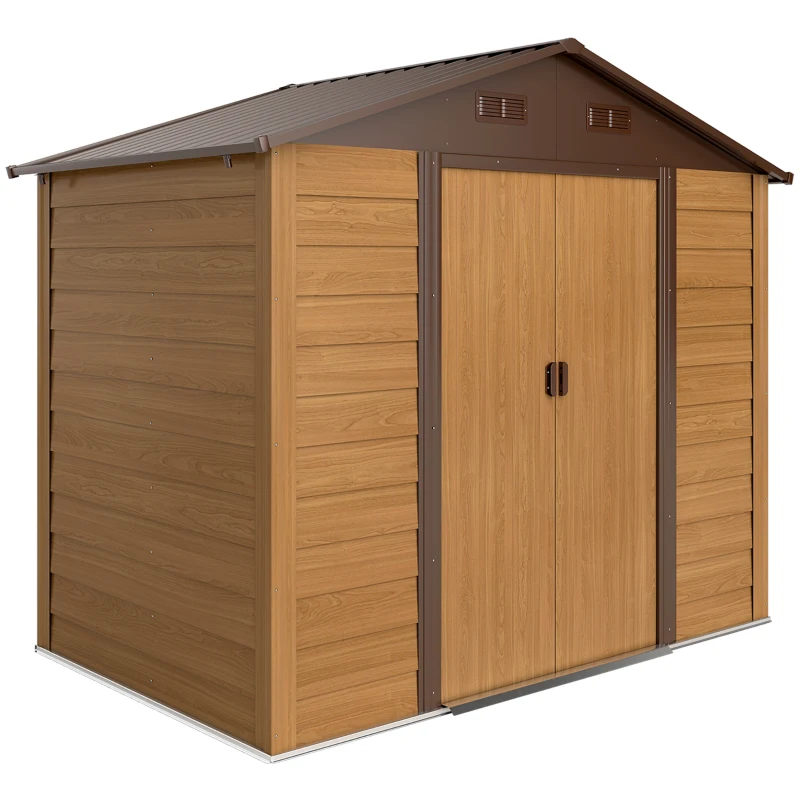 Outsunny Casetta da Giardino Porta Attrezzi in Acciaio con Porte Scorrevoli e Prese d'Aria, 196x236x208cm, Marrone