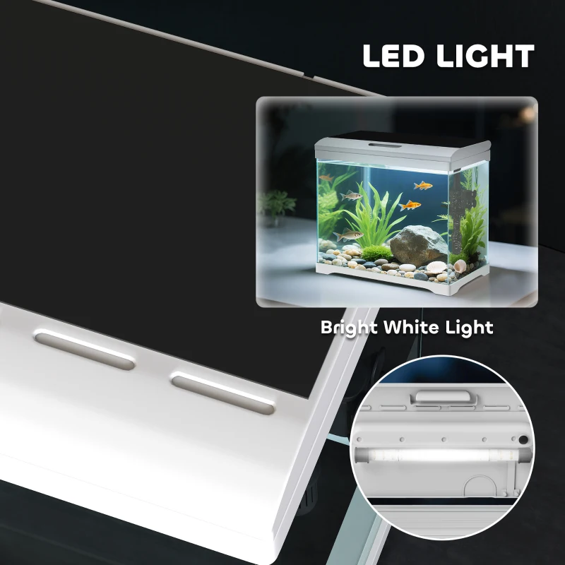 PawHut Aquarium, 17L Tropisch Vissenaquarium, Gemakkelijk te onderhouden, Heldere zichtbaarheid, met LED-verlichting, 35L x 21B x 31H cm, Wit+Zwart