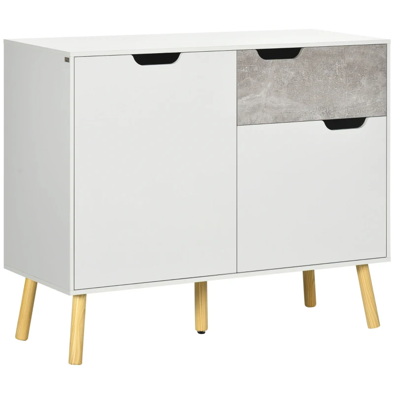 HOMCOM Mobile da Salotto con 2 Armadietti a 2 Ante e Cassetto in Truciolato e Pino, 98x39x81.5 cm, Grigio e Bianco