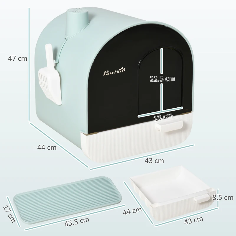 PawHut Lettiera per Gatti Chiusa con Filtri, Paletta e Vassoio, Struttura in PP, 43x44x47cm, Verde