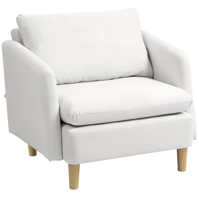 HOMCOM Fotoliu Modern pentru Living din Țesătură cu Șezut Larg și Gros, Crem