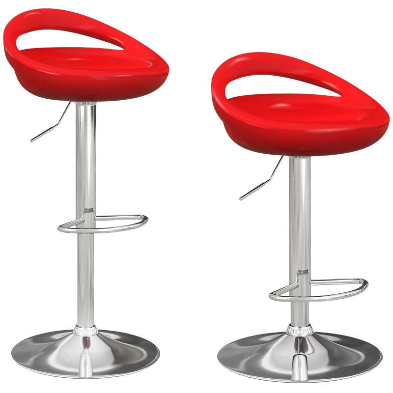 HOMCOM Set 2 Sgabelli da Bar Girevoli con Poggiapiedi, Altezza Regolabile Base in Acciaio Seduta in ABS, Rosso