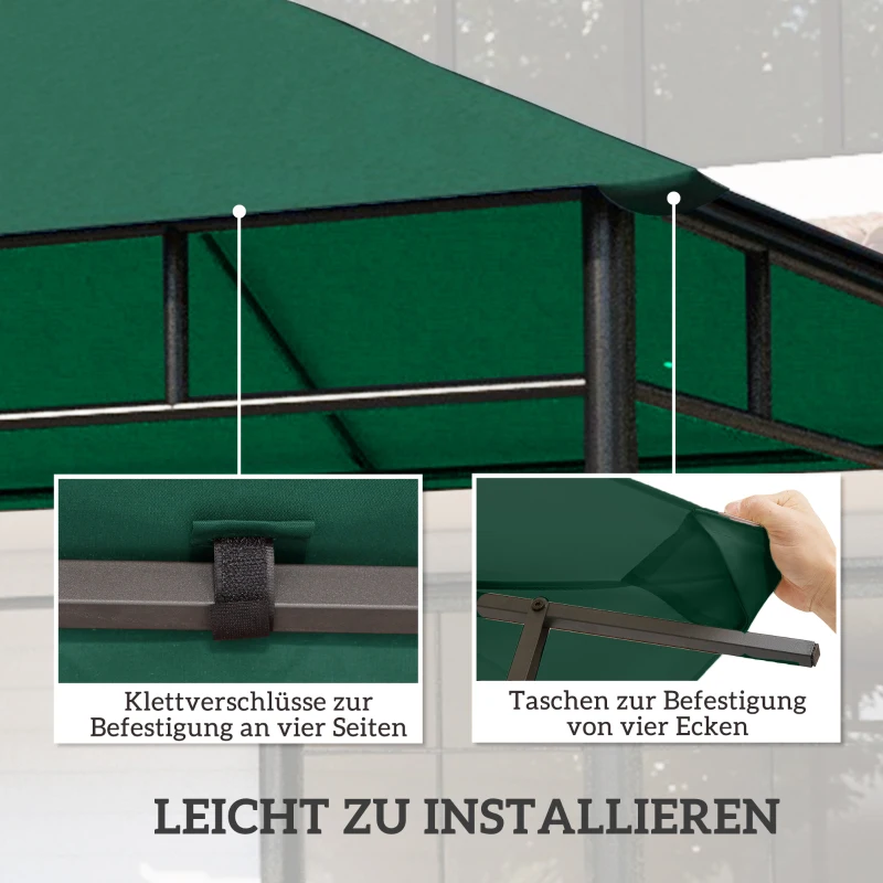 Outsunny Ersatzdach für Gartenpavillon, 8 Wasserabflusslöcher, einfache Montage, Polyester, grün, 2,98 x 2,95 m