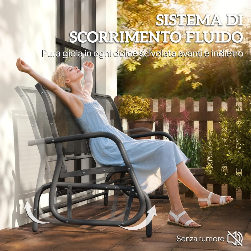 Outsunny Panchina a Dondolo da Giardino a 3 Posti in Metallo e Tessuto a Rete Traspirante, 147x70x85cm, Nero