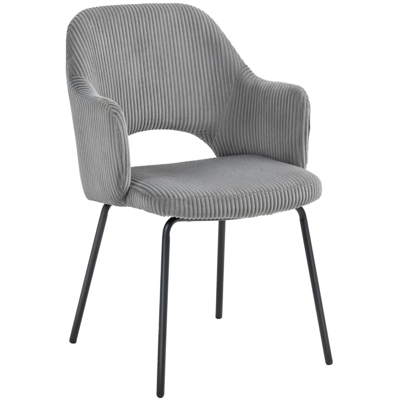 HOMCOM Silla de Comedor, Tapizado en Cordón, Forma de Concha, Patas Metálicas, Almohadillas para los Pies, Gris