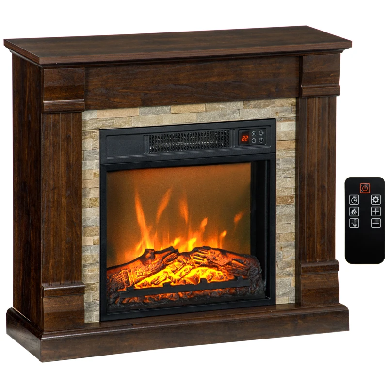 HOMCOM Elektrischer Kamin, dekorativer Kamin 1800W Flammeneffekt, einstellbare Helligkeit und Temperatur, 80x21,6x67,8cm, Braun