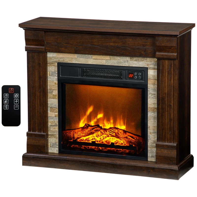 HOMCOM Cheminée électrique, cheminée décorative 1800W effet flamme, luminosité et température réglables, 80x21,6x67,8cm, marron