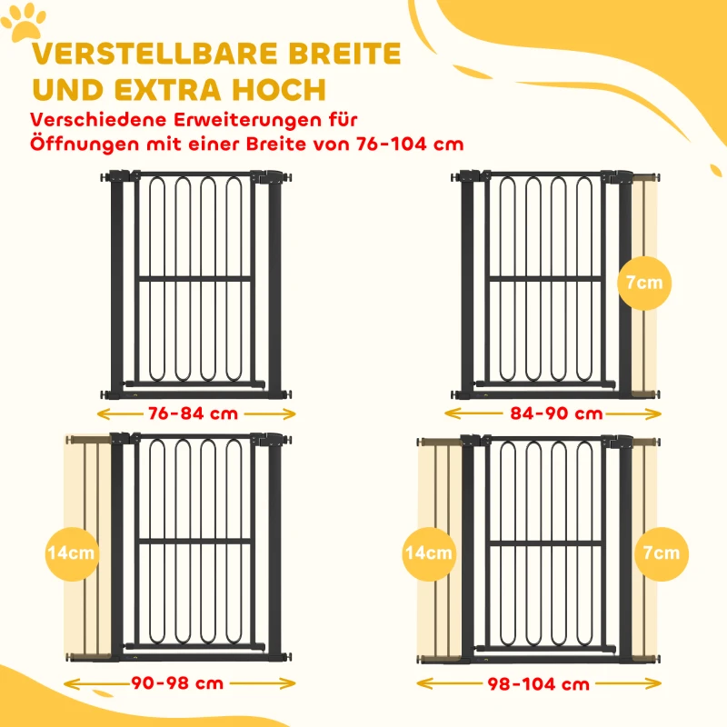 PawHut Bramka ochronna dla psów, 76-104 cm, bramka bez wiercenia, bramka na schody