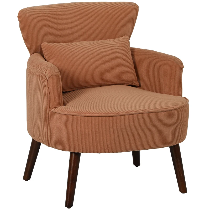 HOMCOM Sillón de Brazo Moderno, Sillón de Acento Acolchado con Cojín Lumbar, Patas de Madera de Caucho, Naranja