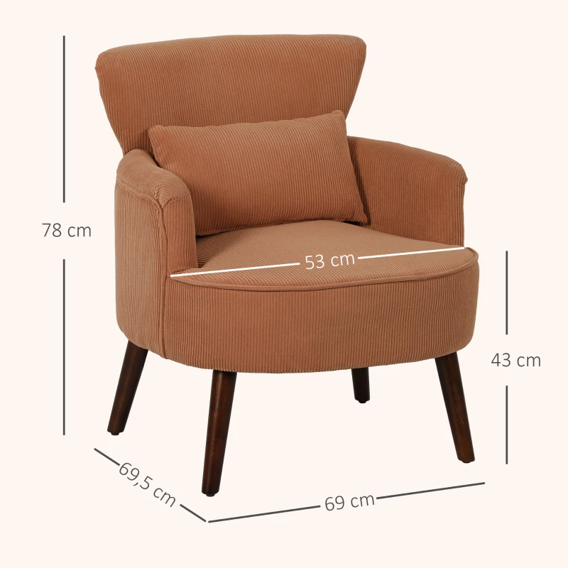 HOMCOM Sillón de Brazo Moderno, Sillón de Acento Acolchado con Cojín Lumbar, Patas de Madera de Caucho, Naranja