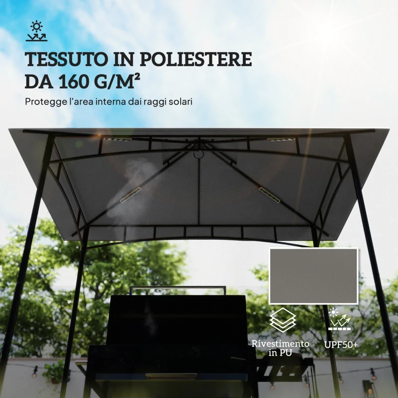 Outsunny Copertura per Gazebo da Giardino per Barbecue 1.52x2.44 m a 2 Livelli in Poliestere Grigio Chiaro