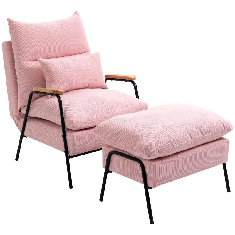 HOMCOM Sessel mit Ottomane, inkl. Kissen, 68 cm x 91,5 cm x 88 cm, Rosa