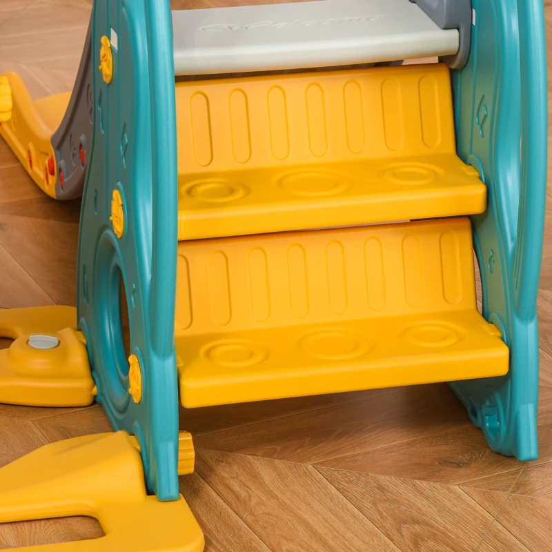 HOMCOM Toboggan et balançoire pour enfants 4 en 1 avec panier de basket, siège réglable, 152x149x107cm, bleu et jaune(m-8)