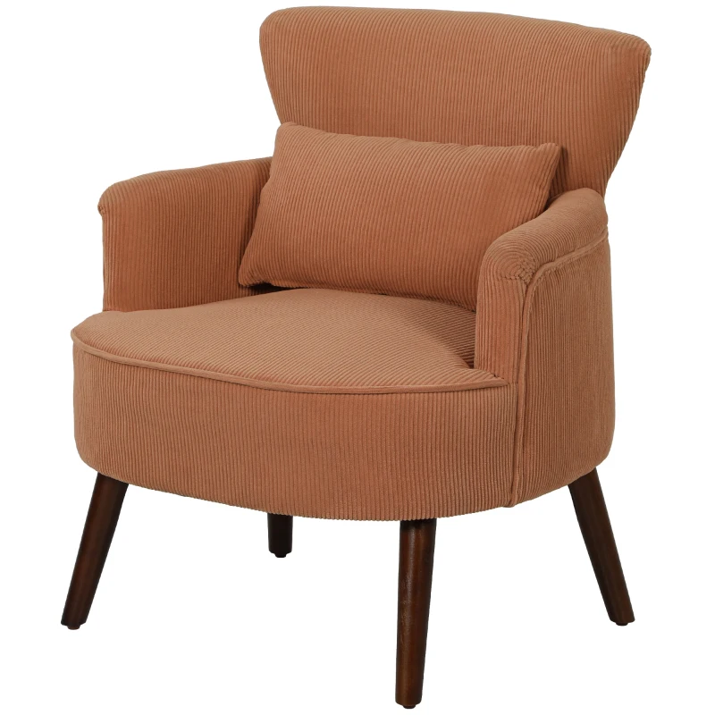 HOMCOM Fauteuil d'Accent Moderne, Fauteuil d'Appoint Rembourré avec Coussin Lombaire, Pieds en Bois de Caoutchouc, Orange