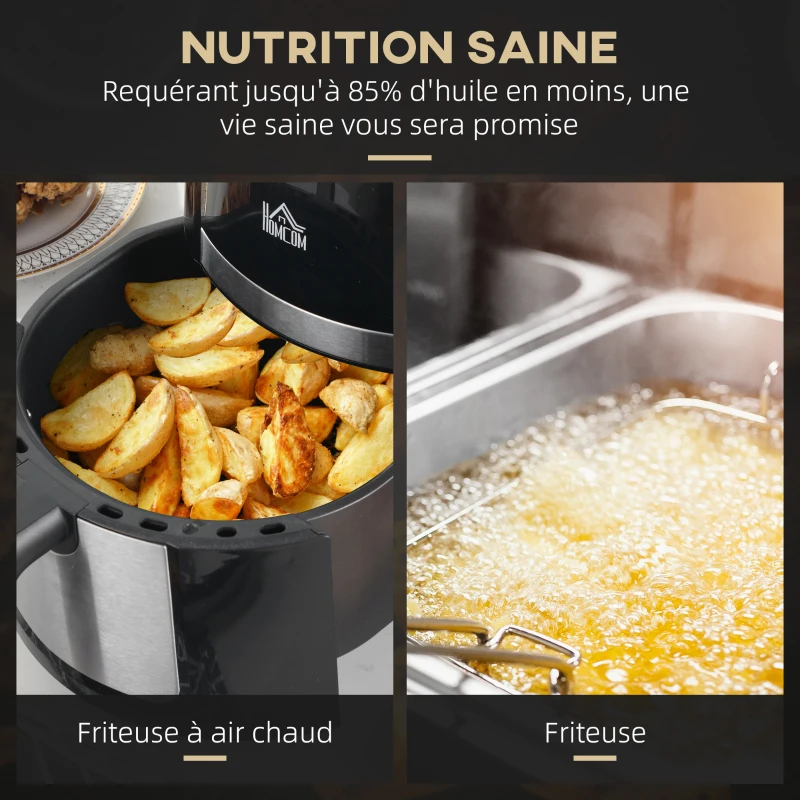 HOMCOM Friteuse sans huile 4 L, air fryer 1300 W 12 programmes, écran tactile, température réglable, panier antiadhésif, noir