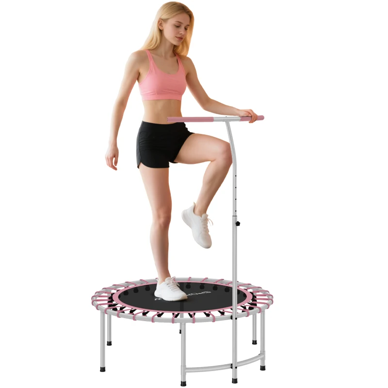 SPORTNOW Trampolino Fitness Ø102 cm con Manico Regolabile su 5 Livelli e Telaio in Acciaio, Rosa