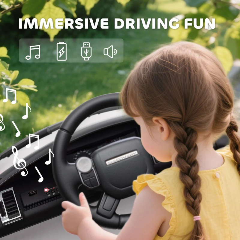 AIYAPLAY Voiture Électrique pour Enfants Licence Land Rover avec Phares LED, Klaxon et Télécommande, 105x68,5x58 cm, Blanc(m-3)