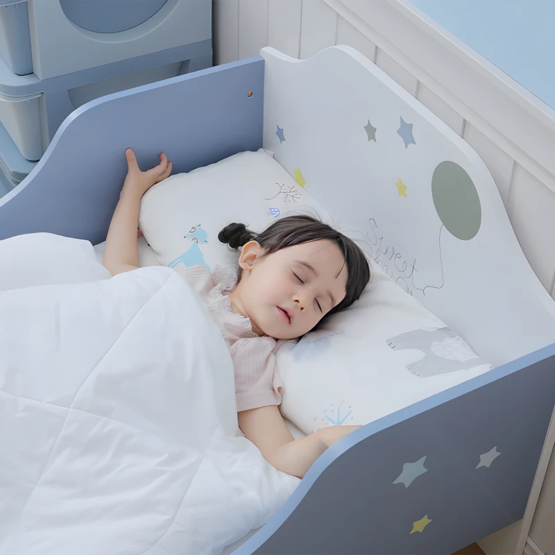 HOMCOM Cama para Crianças 143x74x59 cm Cama Infantil com Desenho em Estrelas Carga 50 kg para Dormitório Azul e Branco