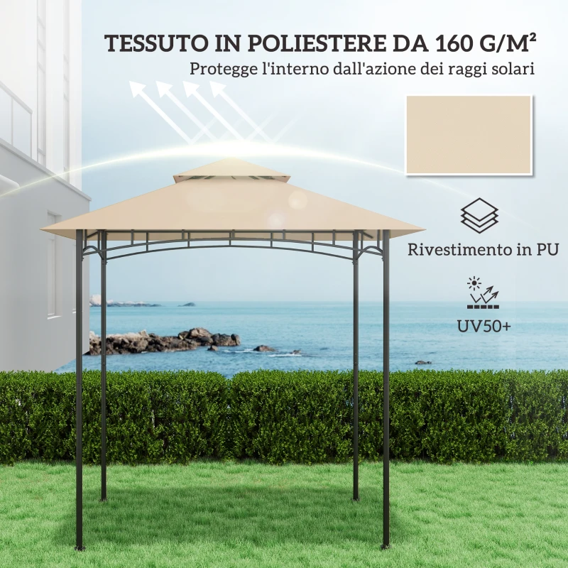 Outsunny Copertura per Gazebo da Giardino per Barbecue 1.52x2.44 m a 2 Livelli in Poliestere 160gsm Beige