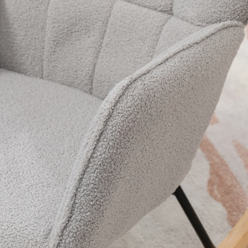 HOMCOM Accent Rocking Chair, Berber Fleece Nursery Glider Rocker, Modern Armchair, Wingback Chair for Living Room and Bedroom, Grey(m-8)