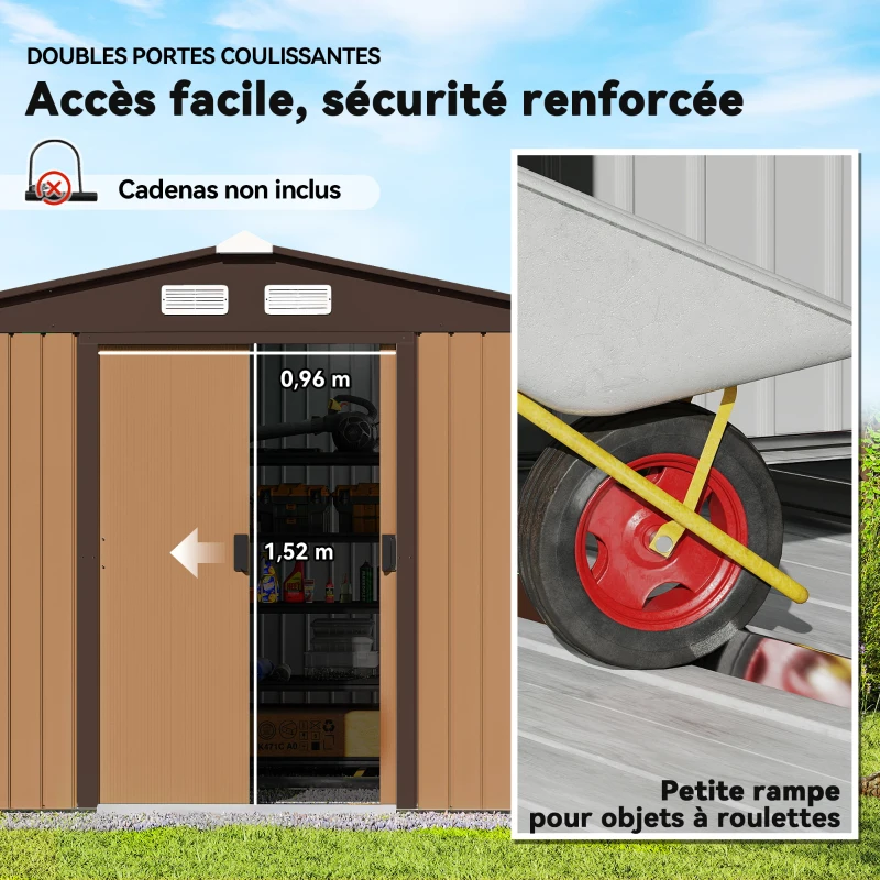 Outsunny Abri de Jardin 4,9 m² cabane de jardin armoire de jardin Porte coulissante ventilations tôle Acier Jaune