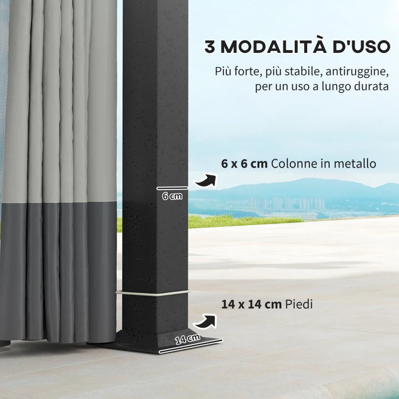 Outsunny Gazebo da Giardino 4x3 m con Zanzariere e Doppio Tetto, in Metallo e Poliestere Grigio Chiaro