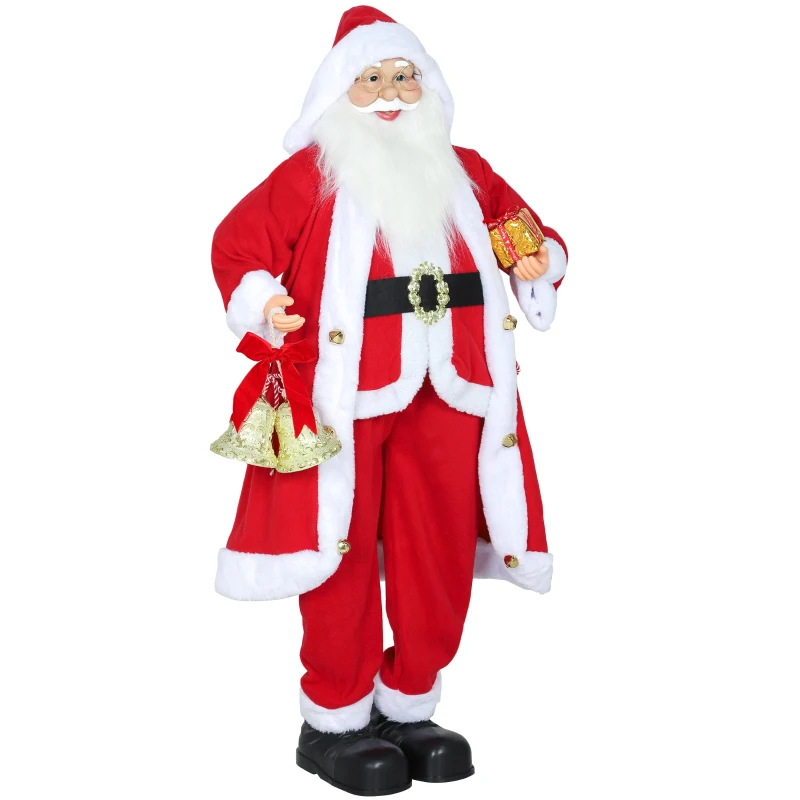 HOMCOM Père Noël 1,15 m Père Noël debout avec sac de cadeaux et cloches de Noël, Intérieur, Rouge