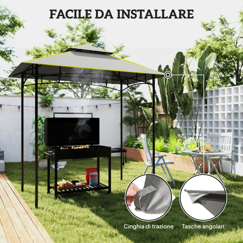 Outsunny Copertura per Gazebo da Giardino per Barbecue 1.52x2.44 m a 2 Livelli in Poliestere Grigio Chiaro