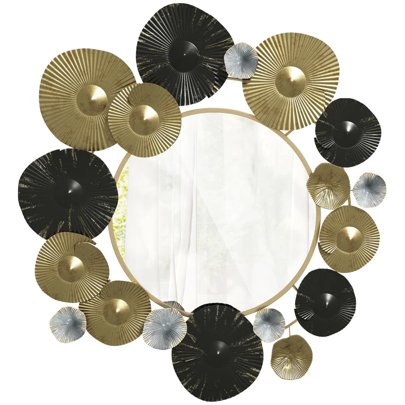 HOMCOM Adorno de Pared Metálico con Espejo Decorativo para Salón Dormitorio Pasillo 84x84 cm Dorado y Negro