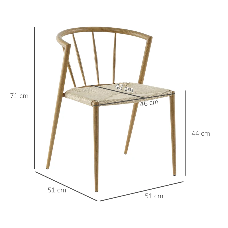 HOMCOM Pack de 2 Sillas de Comedor Moderno con Asiento de Cuerda de Papel Sillas de Cocina Apilables 51x51x71 cm Roble y Crema