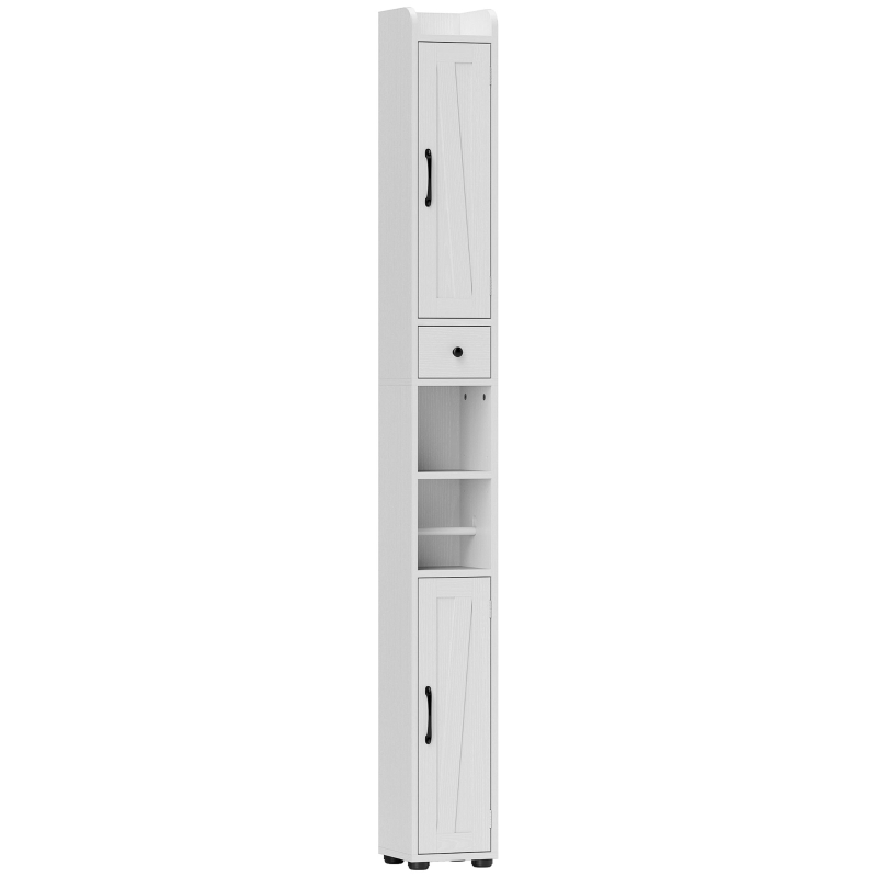 HOMCOM Hochschrank Badezimmer, Badezimmerschrank Säule, 2 Türen, Schublade, verstellbare Regale, 20x20x185cm, Weiß