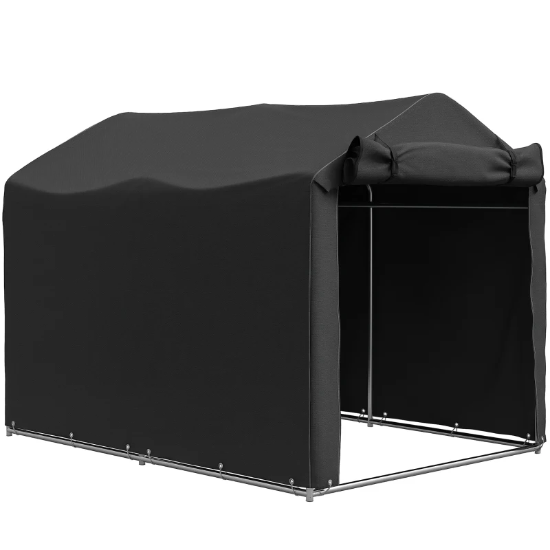 Outsunny Garaje para bicicletas, cobertizo impermeable con puerta enrollable, resistente a los rayos UV 220 x 157 x 165 cm Negro