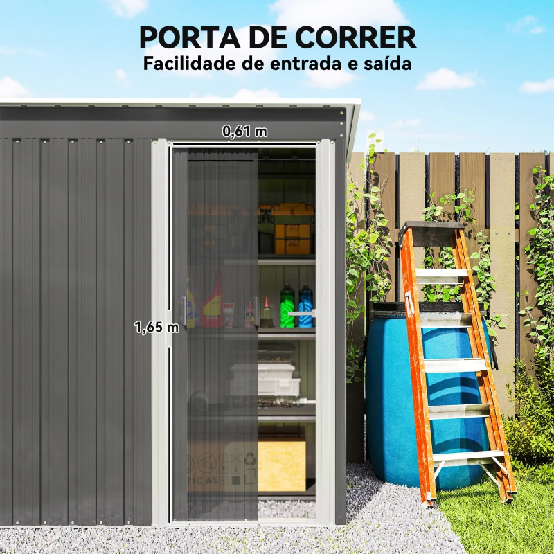 Outsunny Abrigo de Jardim Exterior 163x89x182 cm Abrigo Metálico para Ferramentas com Porta de Correr e Teto Inclinado Cinzento