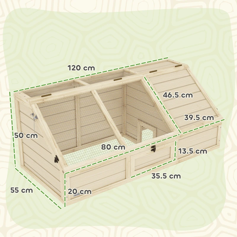 PawHut Box per tartarughe da esterno, design senza fondo, facile da aprire, Legno Naturale