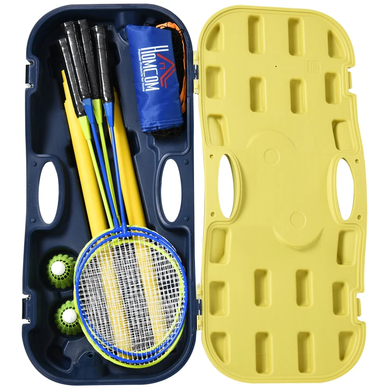 HOMCOM Portable Badminton Net Set  with 2 Pairs of Badminton Rackets and 2 Nylon Shuttlecocks, for Adults Kids Indoor Outdoor Exercise Training