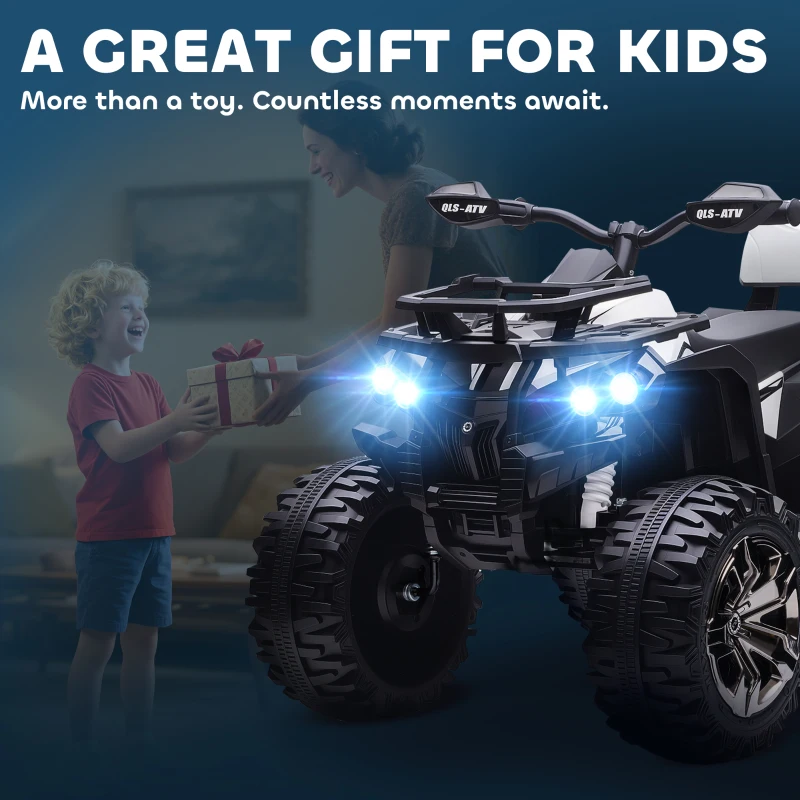 HOMCOM Quad Eléctrico para Niños 3-5 Años a 12V con Faros y Pedal, Puerto USB para Música, Blanco