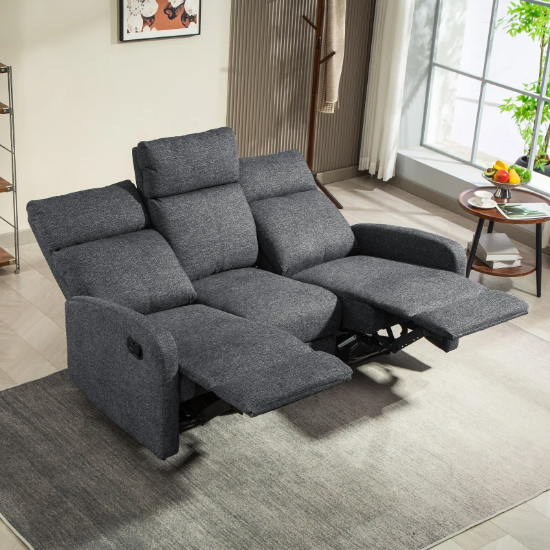 HOMCOM 3-zits Bank, individueel verstelbare rugleuningen, voetensteun, stofbekleding, metaal, Grijs(m-10)