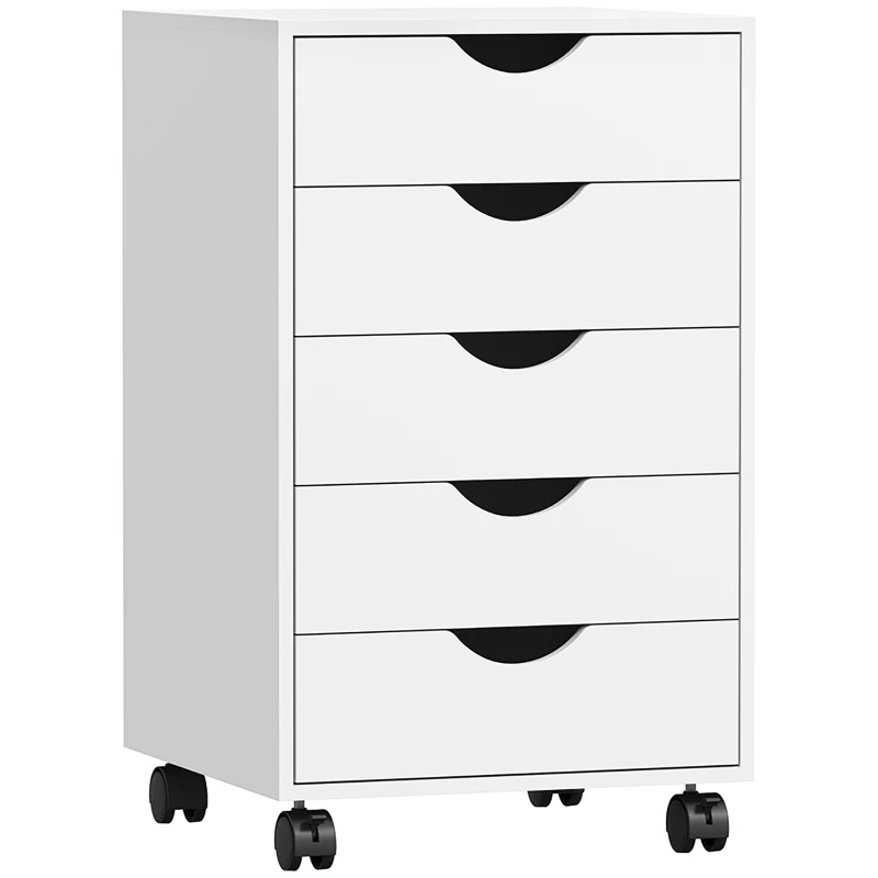 HOMCOM Cajonera Oficina con Ruedas y 5 Cajones Archivador Móvil, para Estudio Salón 40x40x67 cm Blanco