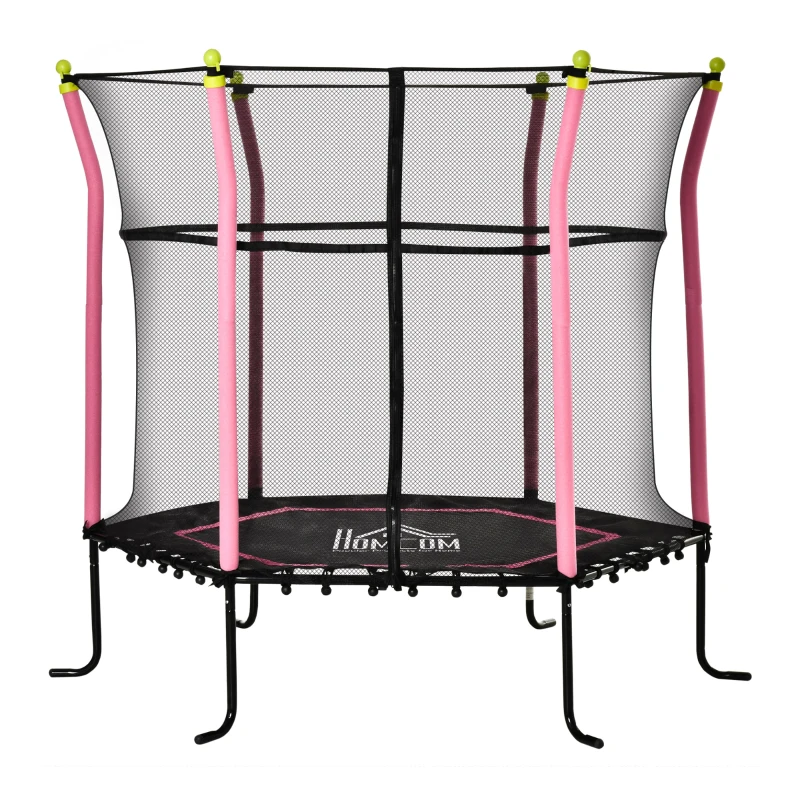HOMCOM Trampoline pour enfant Ø 1,60 x 1,63 m filet de sécurité porte zippée 6 poteaux rembourrés inclus rose noir