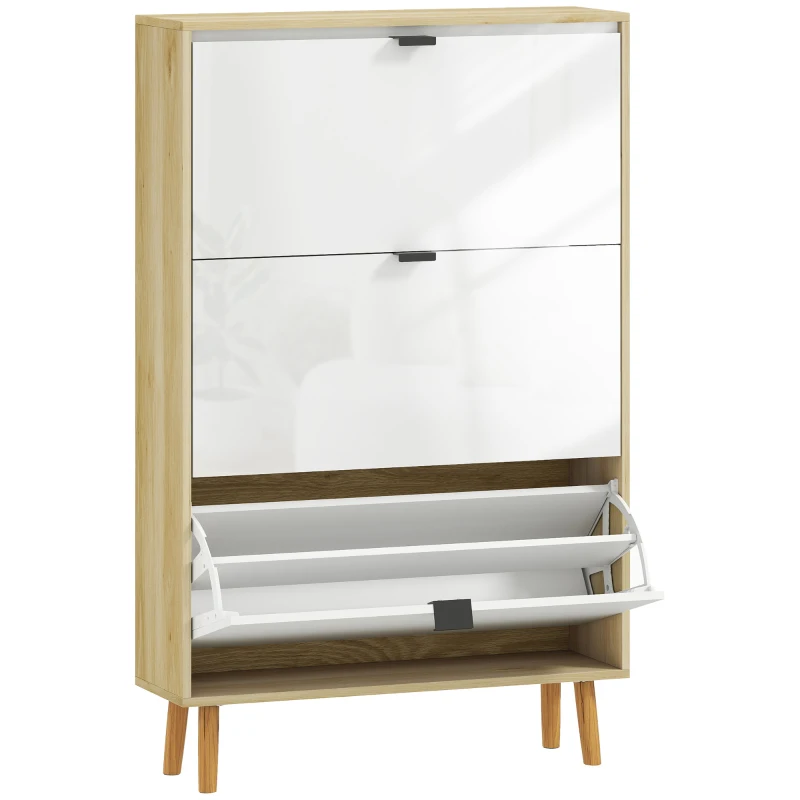 HOMCOM Scarpiera Slim Moderna con 3 Cassetti Ribaltabili per 24 Paia di Scarpe, 80x24x127 cm, Bianco