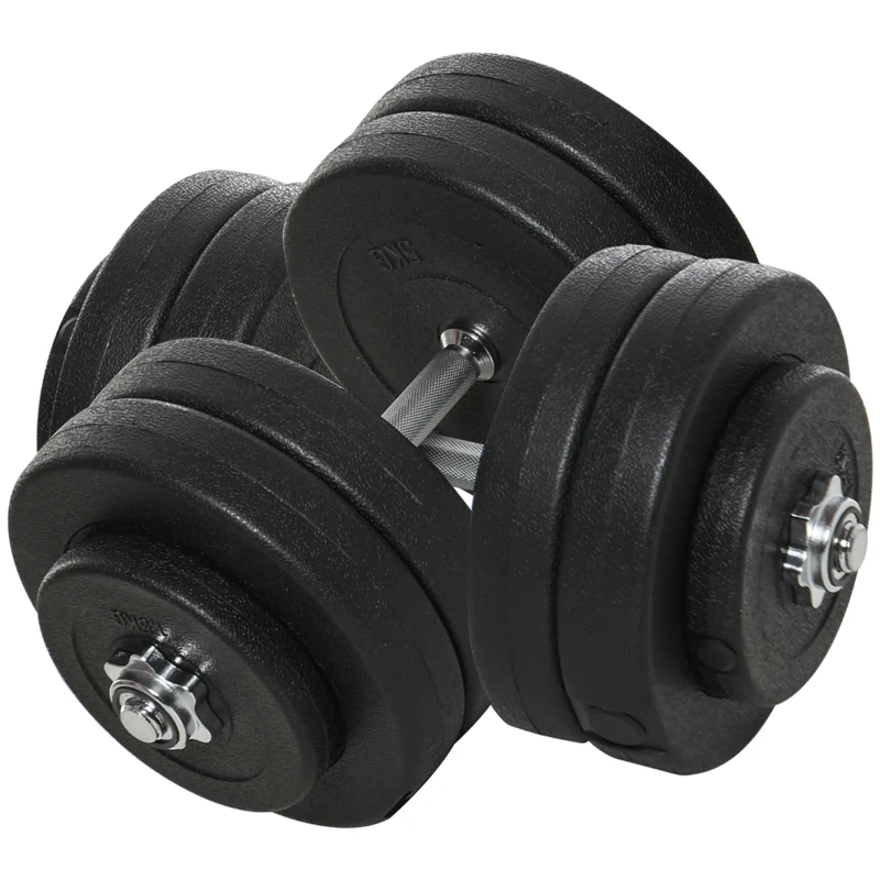 HOMCOM Kurzhantel-Set 2 x 25 kg, 2 x 6 Hantelscheiben mit Kunststoffhülle, bodenschonend, Schwarz