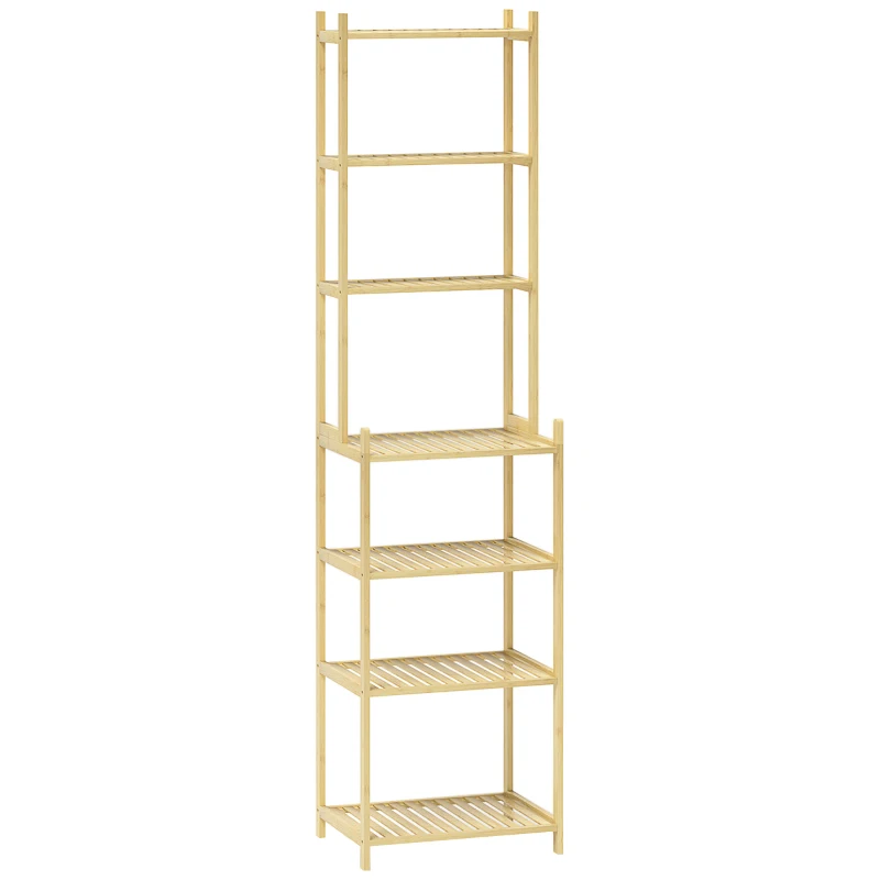 HOMCOM Mobile Scaffale Bagno a 7 Ripiani Portaoggetti in Bambù, 44x33x180 cm, Color Legno