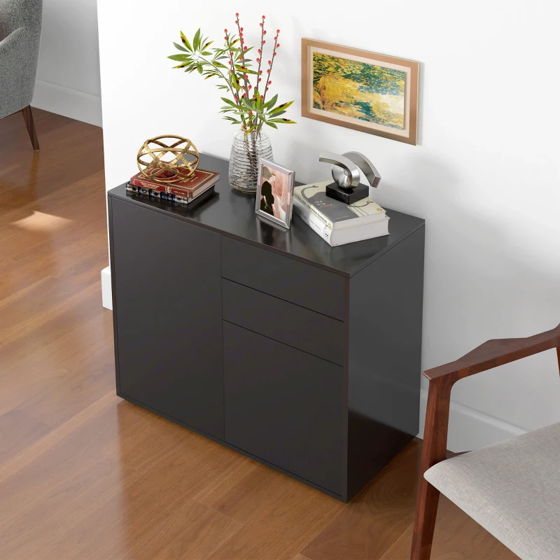 HOMCOM Dressoir Buffetkast, 2 Laden, 2 Kasten, 105 cm x 40 cm x 76 cm, Zwart(m-12)