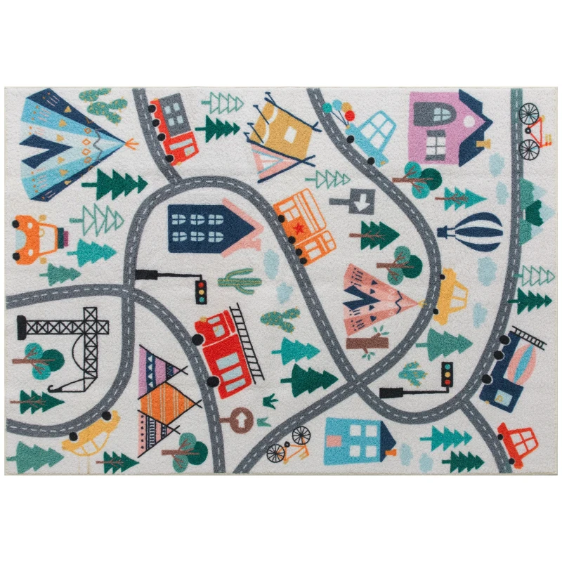 HOMCOM Tappeto con Motivo Paesaggistico a Sfondo Bianco, Tessuto Morbido, Facile da Pulire, 160x120x1cm, Multicolore