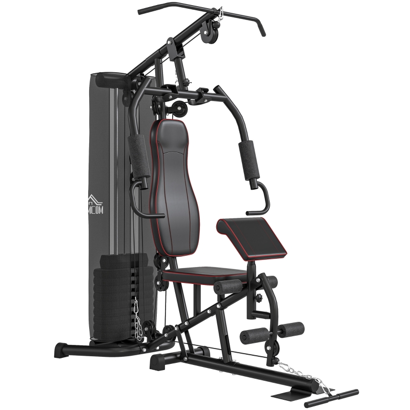 HOMCOM Heimtrainer, Trainingsstation, Hantelbank, Brustpresse, Stahl, 170x104x205 cm, Schwarz
