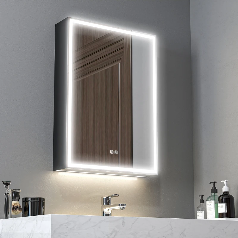HOMCOM LED Spiegelkast voor Badkamer, 50 x 70 cm, Dimbaar, Anti-Beslag, Zwart