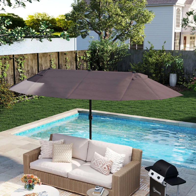 Outsunny Sombrilla Doble para Jardín 460x270x240 cm Parasol Anti UV con Manivela para Exterior Patio Terraza Piscina Color Gris